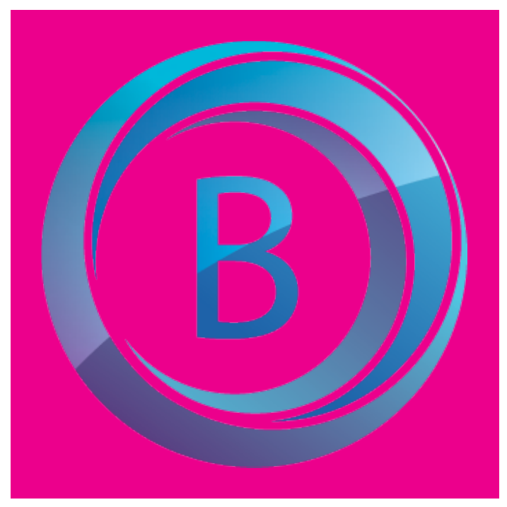 B monogram, concentric ring mark