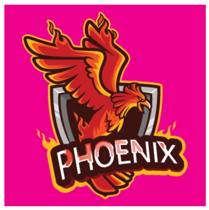 Phoenix crest and wordmark lockup, team identity study