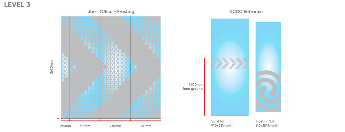 NZ Police Level 3 office frosting and NCCC entrance vinyl proof