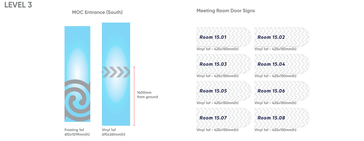 NZ Police MOC entrance frosting and meeting room door signage proof