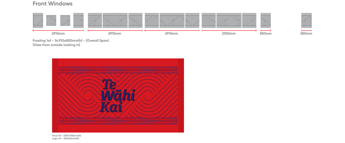 Open Polytechnic Te Wahi Kai front window frosting and feature panel proof