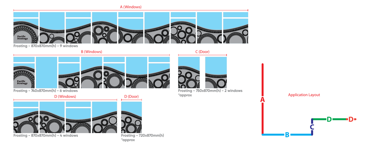 Whitireia Pacific Strategy window frosting application layout