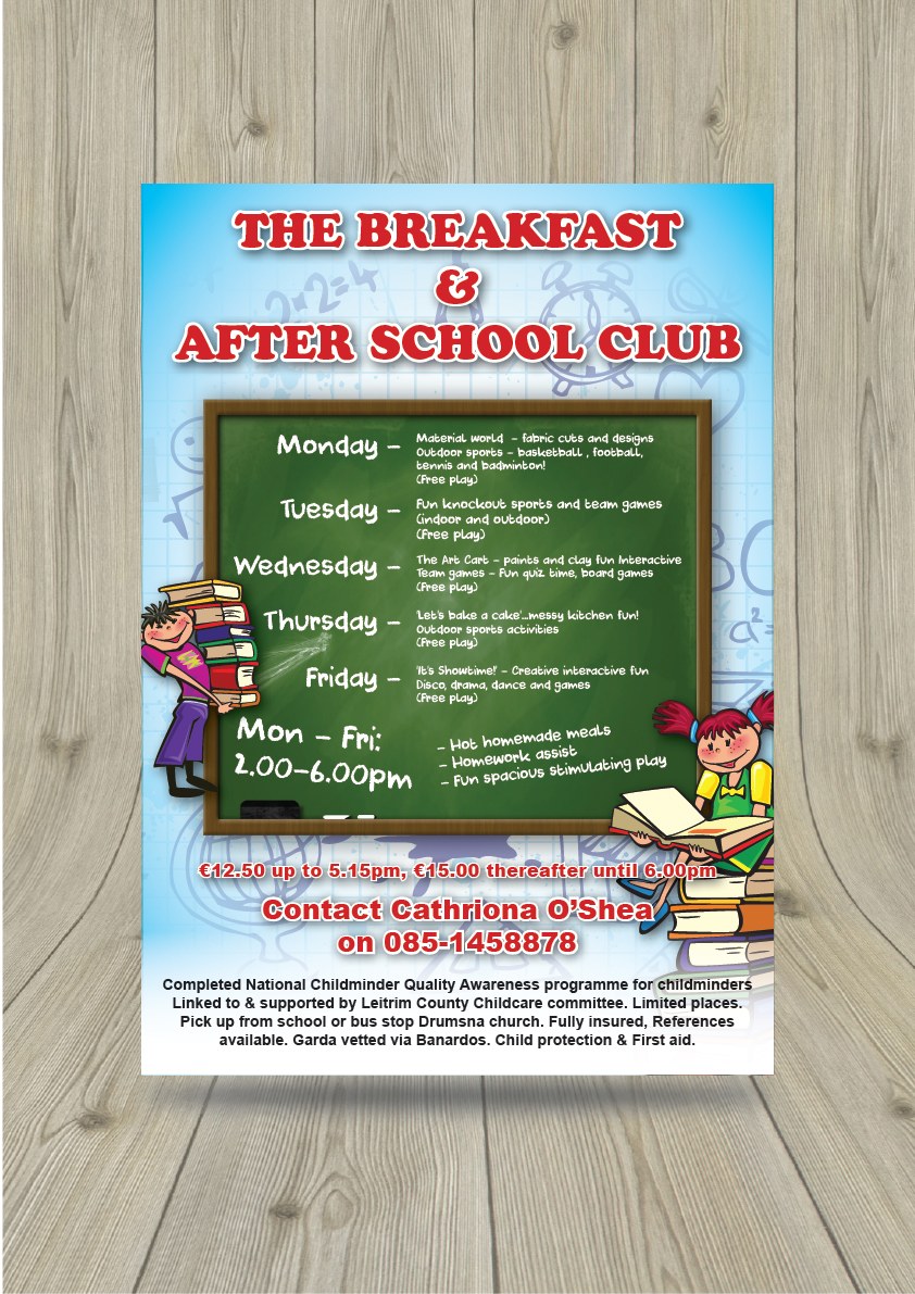 The Breakfast and After School Club promotional flyer