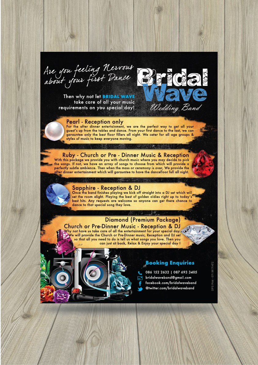 Bridal Wave wedding band promotional flyer with package tiers