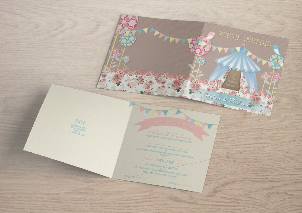 Helen and Padraic wedding invitation suite, gatefold